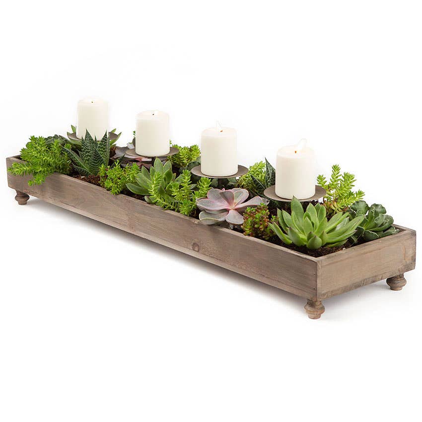 Rustic Recycled Pine Four Candle Candleholder