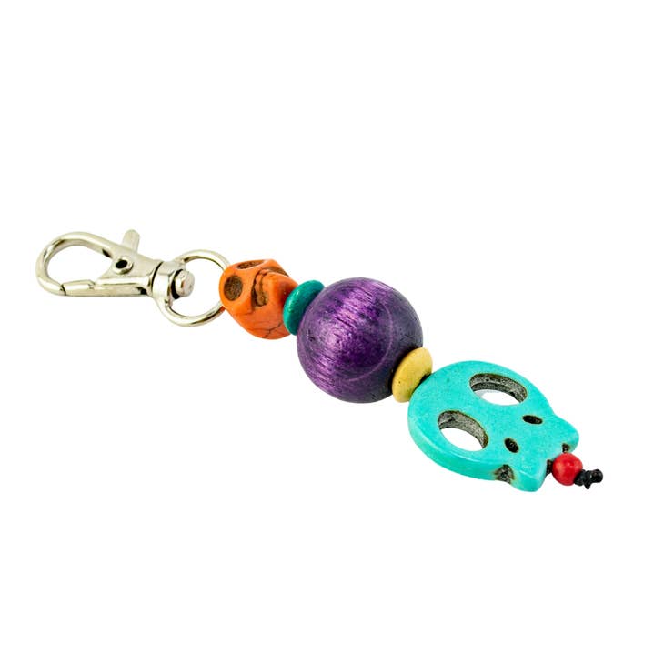 HANDMADE SUGAR SKULL BEADED ZIPPER PULL ASSORTED COLORS