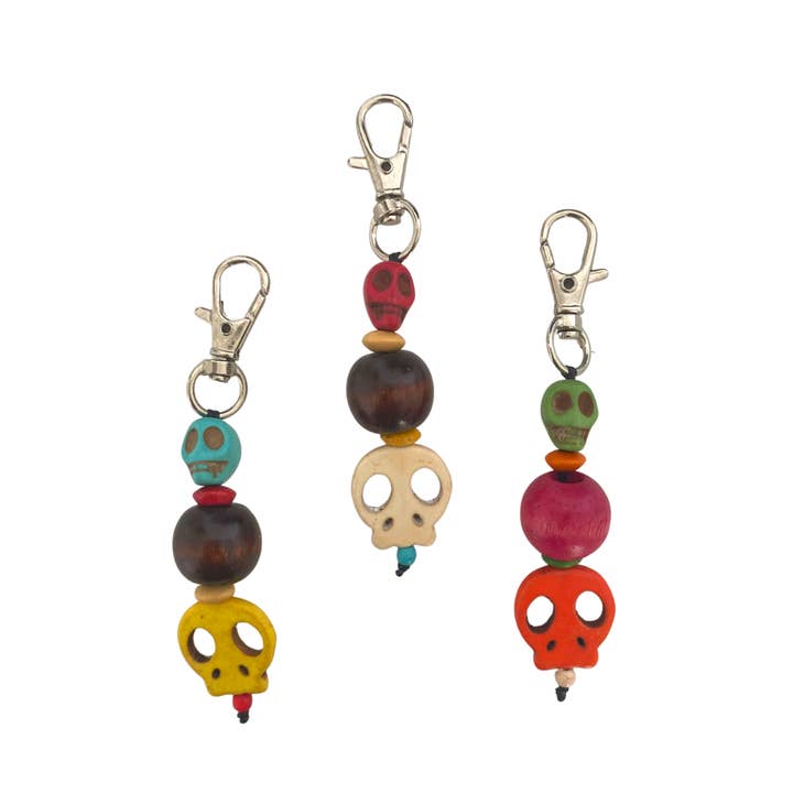 HANDMADE SUGAR SKULL BEADED ZIPPER PULL ASSORTED COLORS