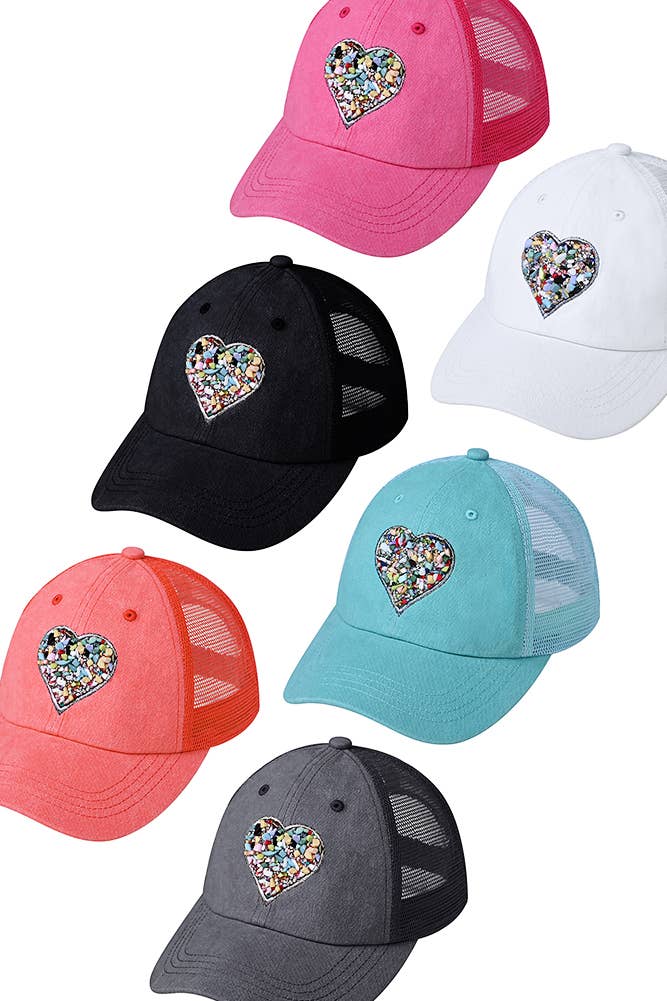 C.C Heart Stone Embellishment Baseball Cap: Pink