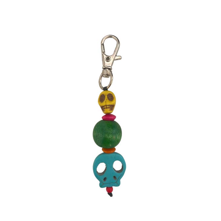 HANDMADE SUGAR SKULL BEADED ZIPPER PULL ASSORTED COLORS