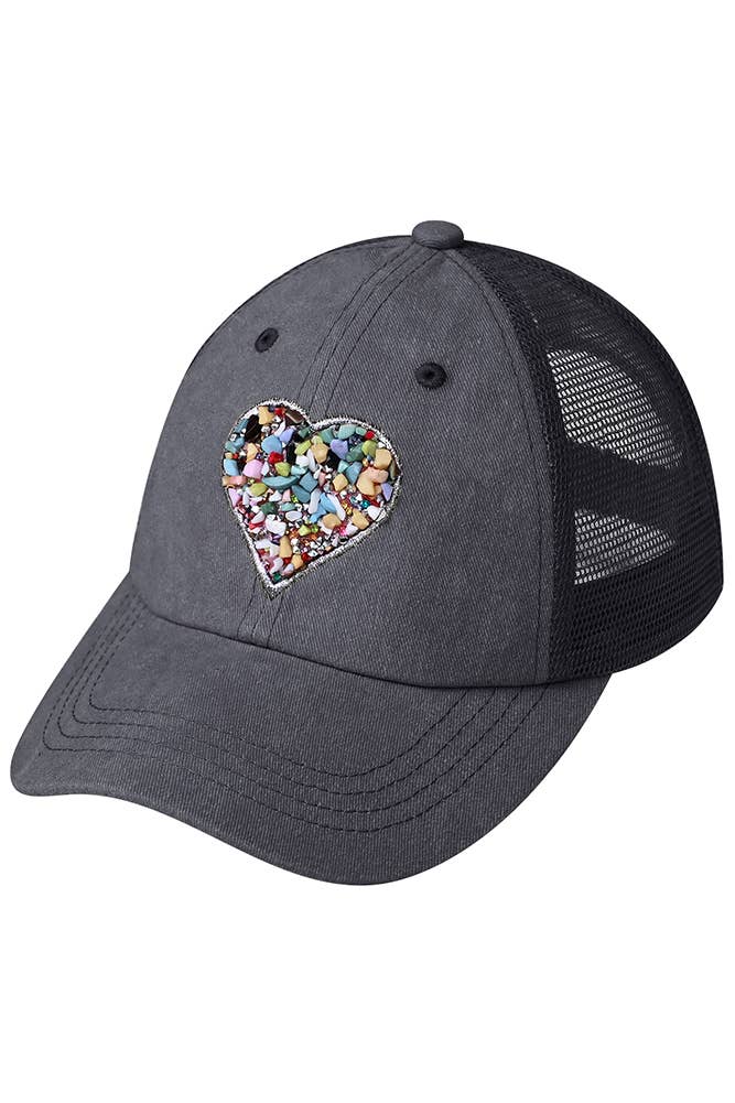 C.C Heart Stone Embellishment Baseball Cap: Pink