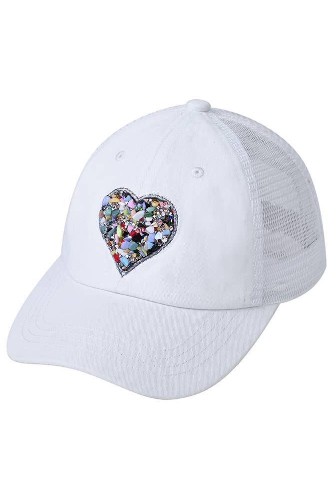 C.C Heart Stone Embellishment Baseball Cap: Pink