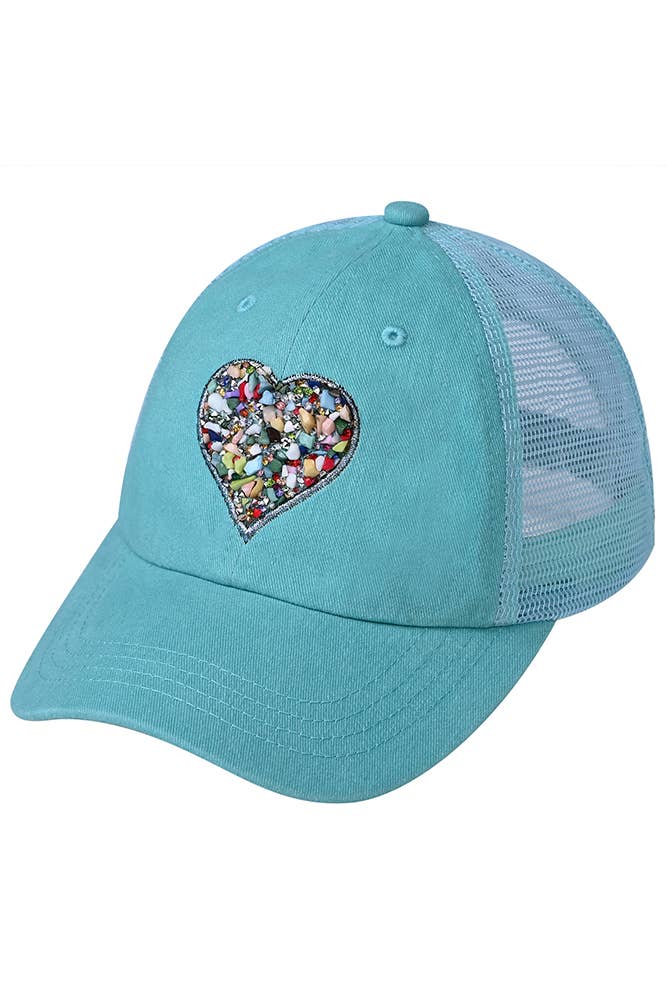 C.C Heart Stone Embellishment Baseball Cap: Pink
