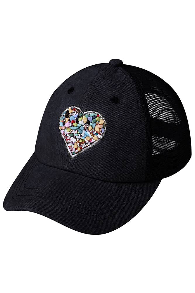 C.C Heart Stone Embellishment Baseball Cap: Pink