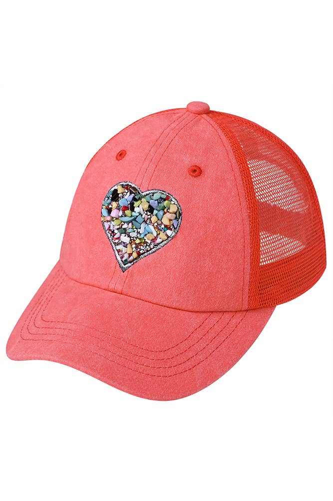 C.C Heart Stone Embellishment Baseball Cap: Pink