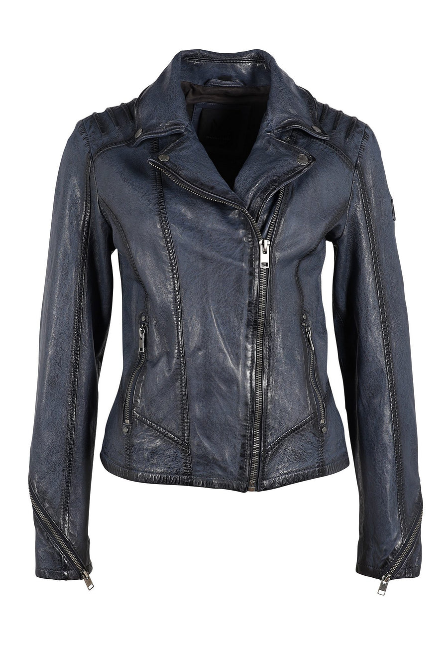 FLORI RF LEATHER JACKET DARK BLUE