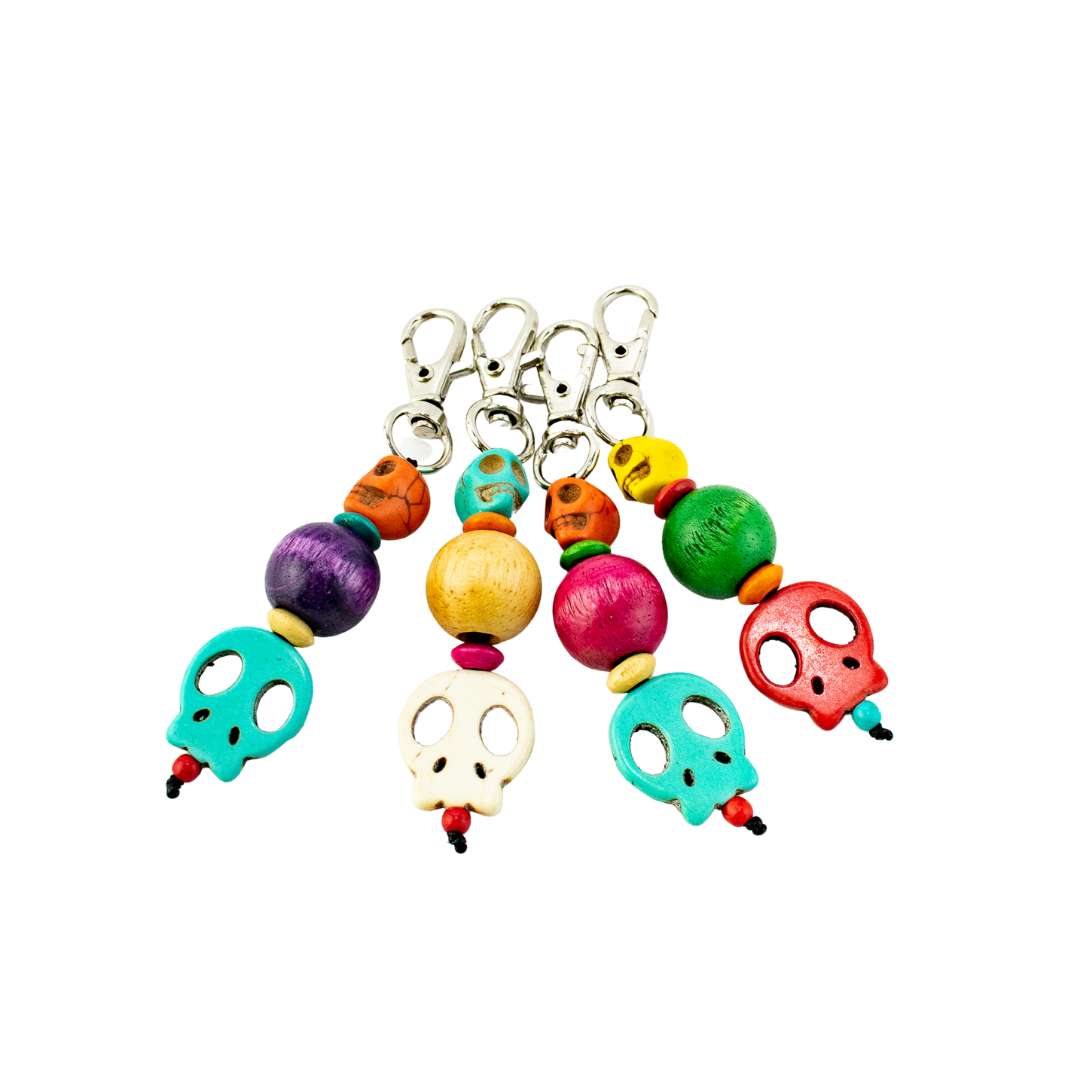 HANDMADE SUGAR SKULL BEADED ZIPPER PULL ASSORTED COLORS