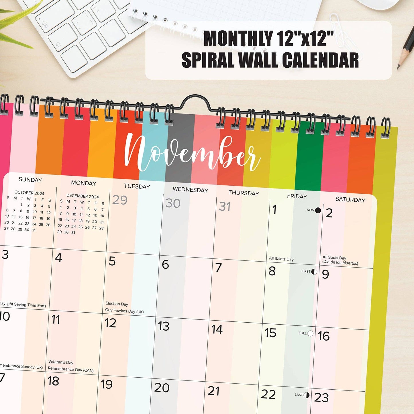 Modern Stripe 2024 Spiral Wall Calendar
