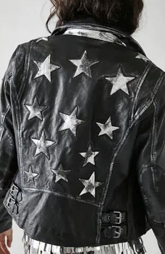 CHRISTY RF LEATHER JACKET BLACK WITH SILVER STARS