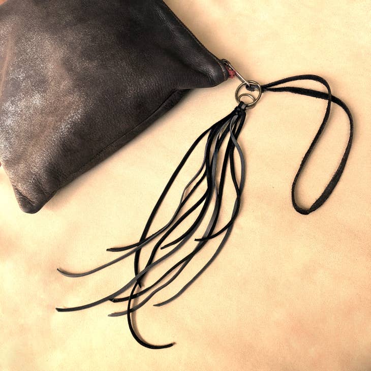 LEATHER TASSEL ZIPPER PULL CHARCOAL & BLACK