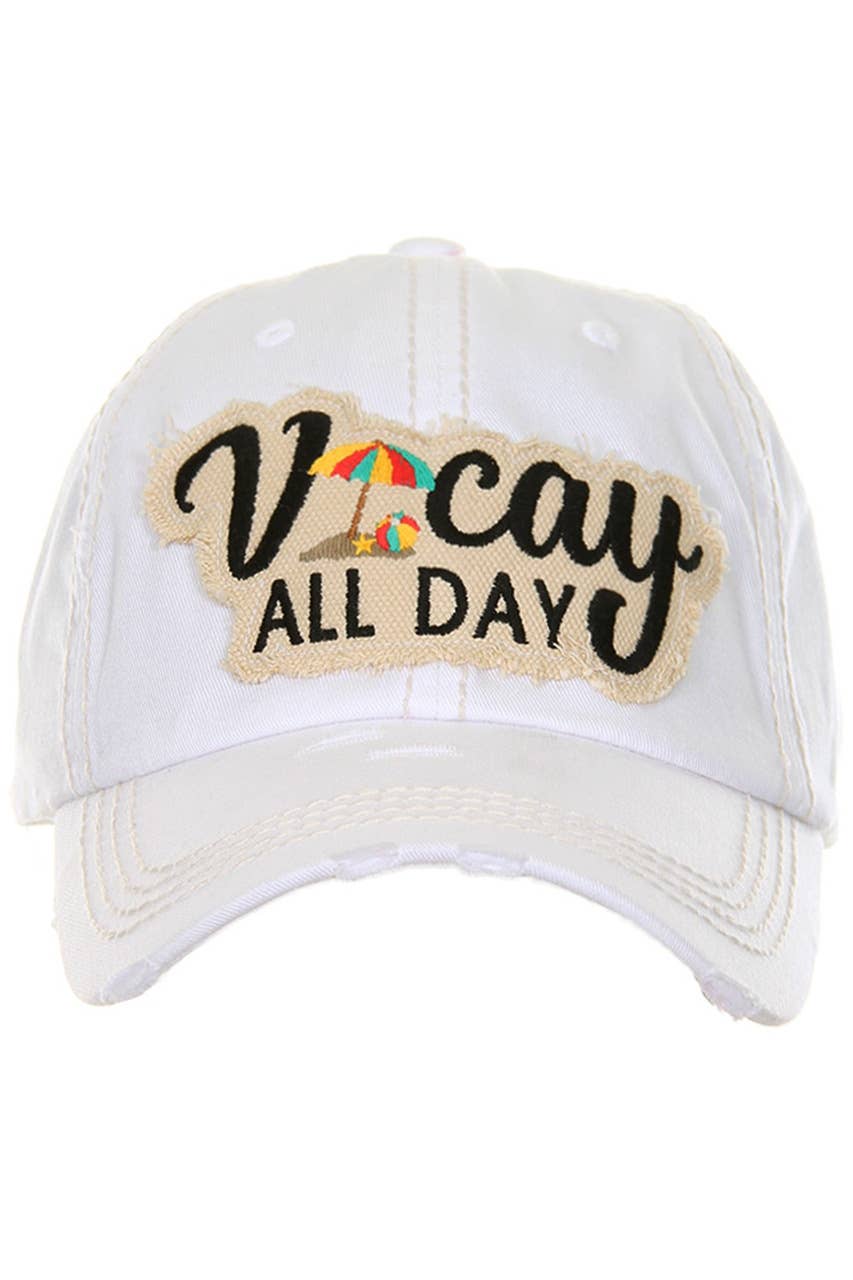 VACAY ALL DAY Washed Vintage Baseball Cap: Camo