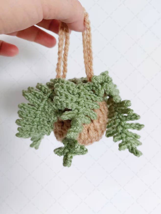 Crochet Fern Plant Car Mirror Hanging Ornament, House Decor: Light Green