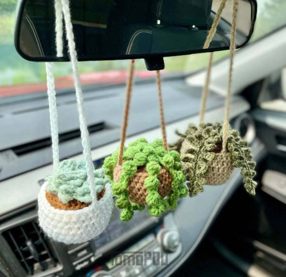 Crochet Succulent Plant Car Hanging Plant Crochet Car Plant: String of Pearls