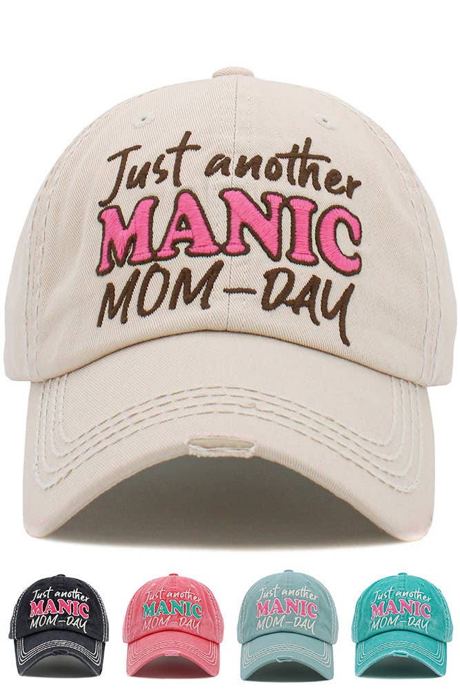 JUST ANOTHER MANIC MOM-DAY Washed Vintage Ball Cap: Black