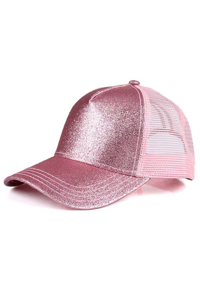 C.C Glitter Ponytail Baseball Cap: Hot Pink