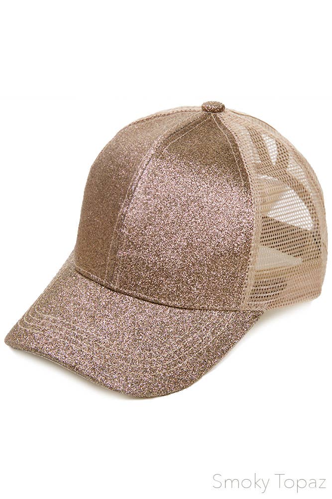 C.C Glitter Ponytail Baseball Cap: Hot Pink