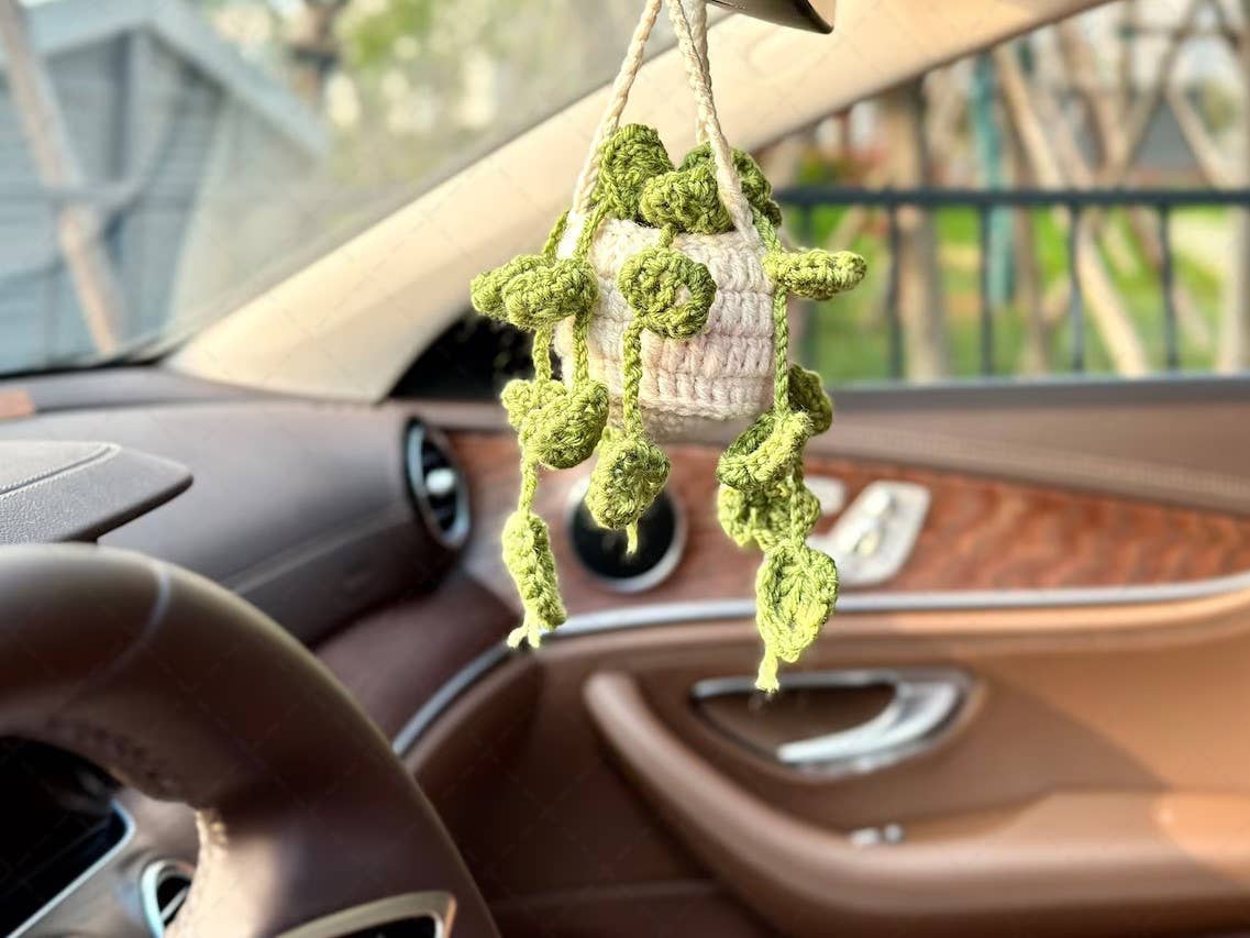 Crochet Monstera Car Plant Hanging Pendant, Plant Lover Gift