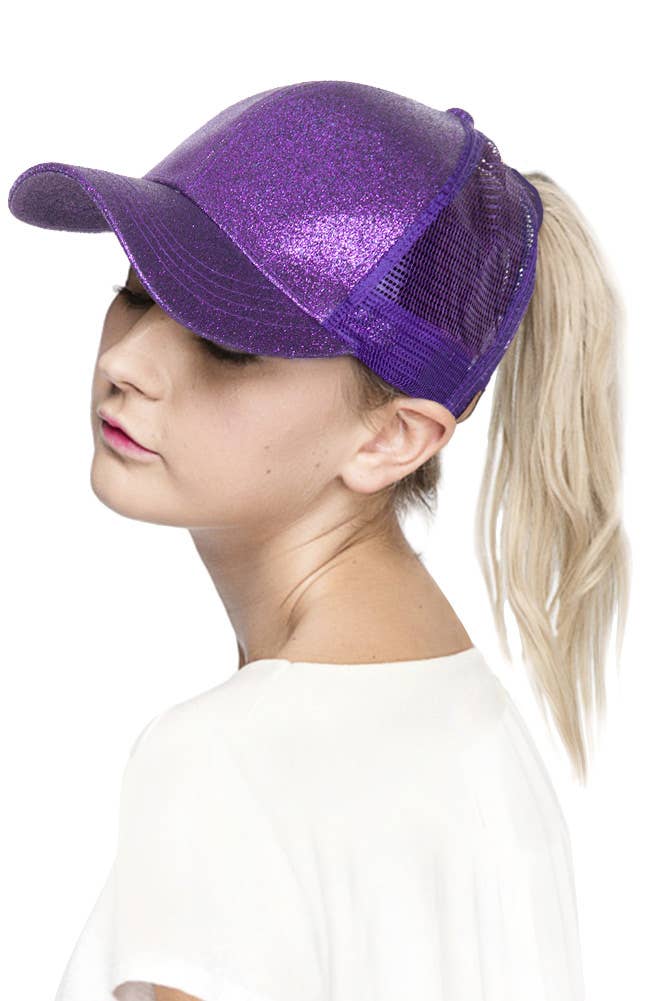 C.C Glitter Ponytail Baseball Cap: Hot Pink