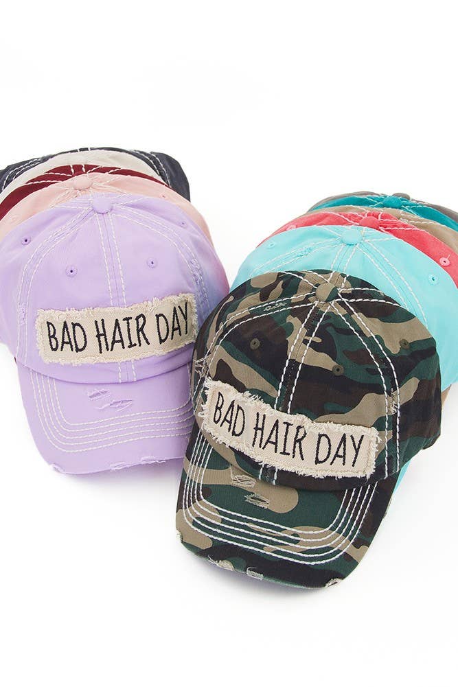 Bad Hair Day Washed Vintage Baseball Cap: Burgundy