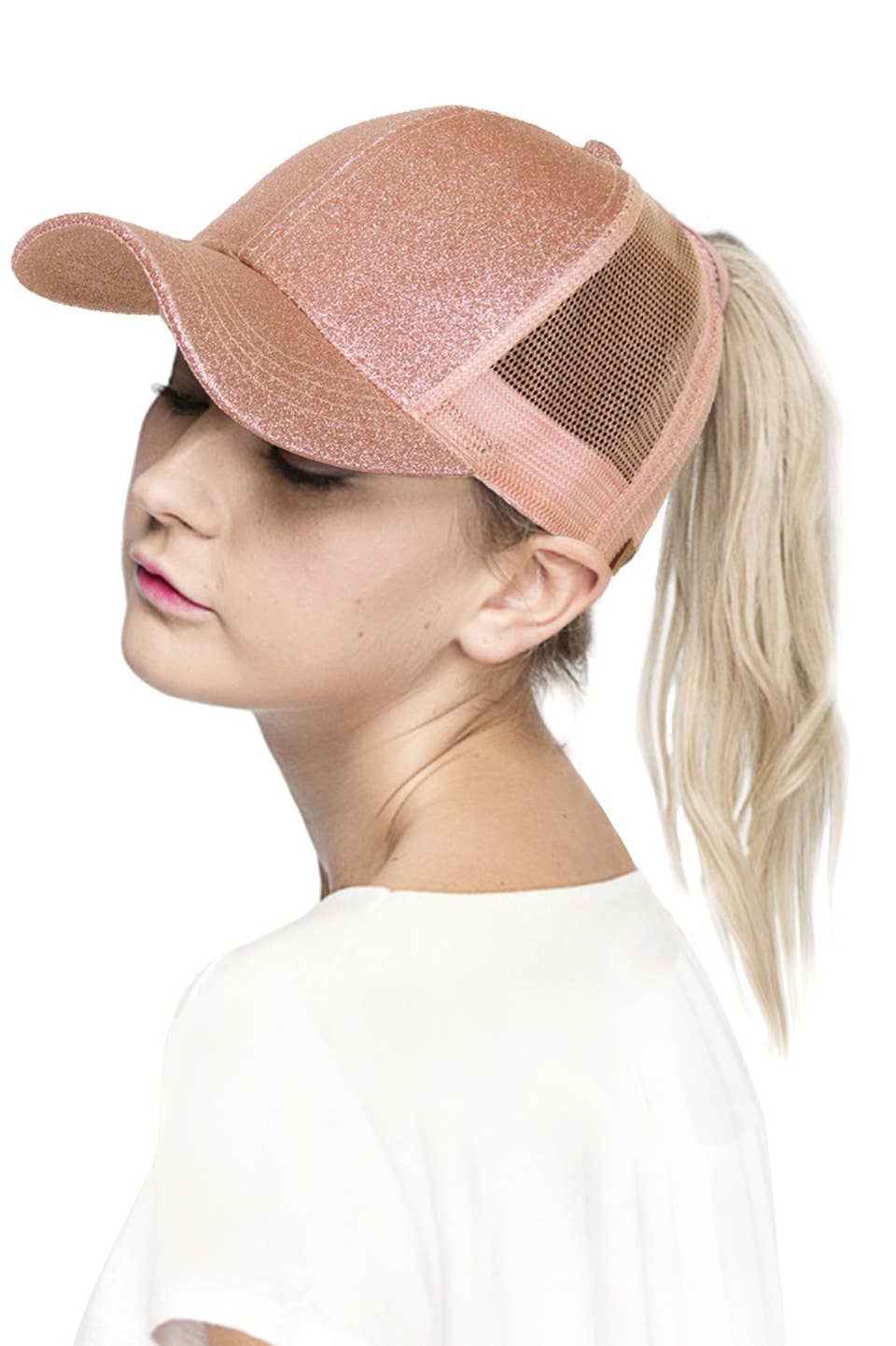 C.C Glitter Ponytail Baseball Cap: Hot Pink