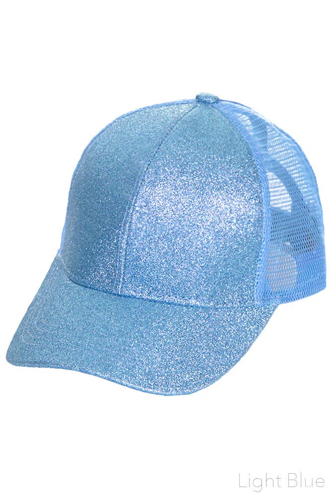 C.C Glitter Ponytail Baseball Cap: Hot Pink