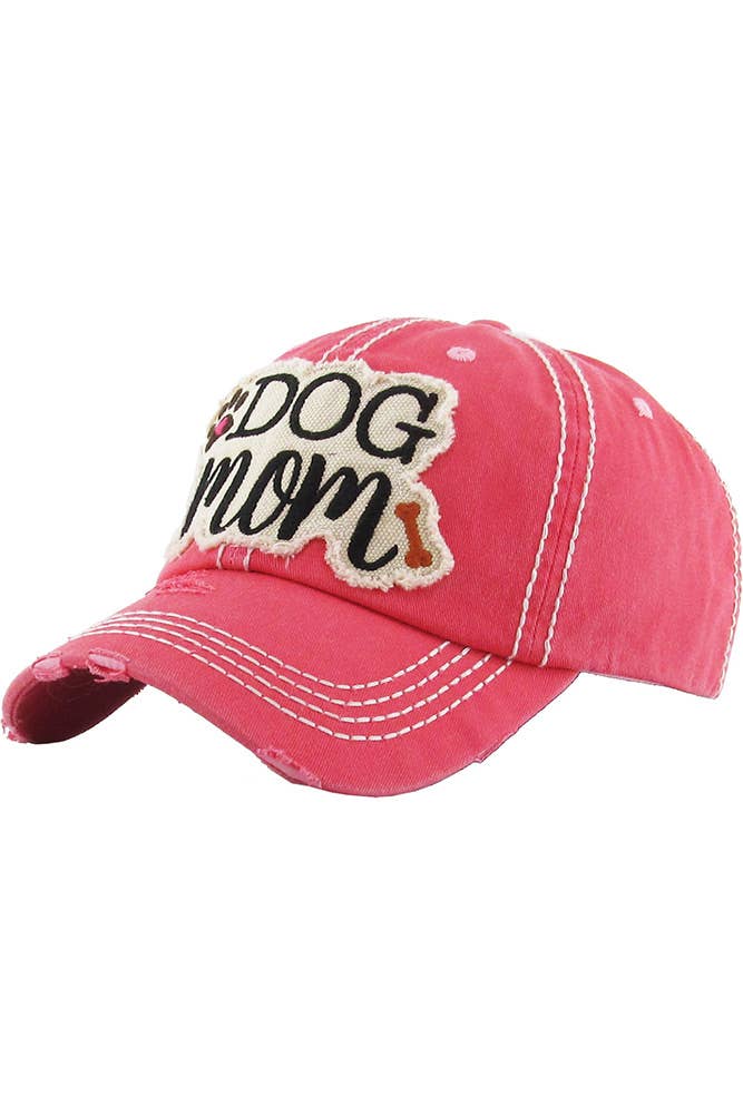 Dog Mom Vintage Baseball Cap: Hot Pink