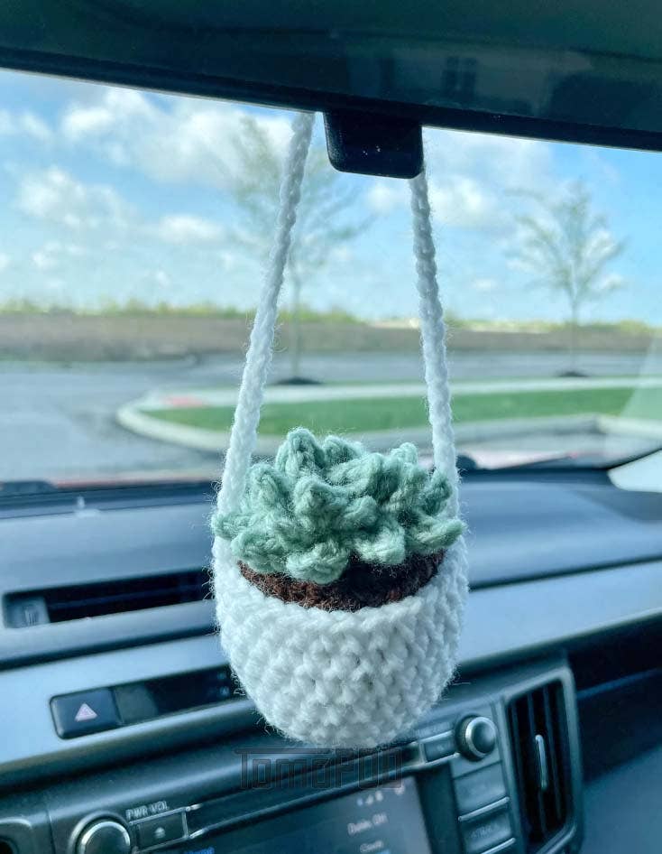 Crochet Succulent Plant Car Hanging Plant Crochet Car Plant: String of Pearls