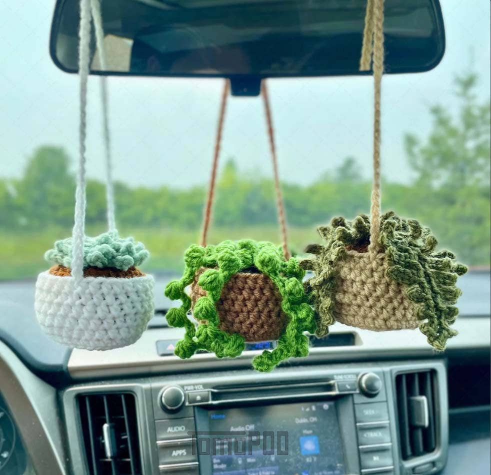 Crochet Succulent Plant Car Hanging Plant Crochet Car Plant: String of Pearls