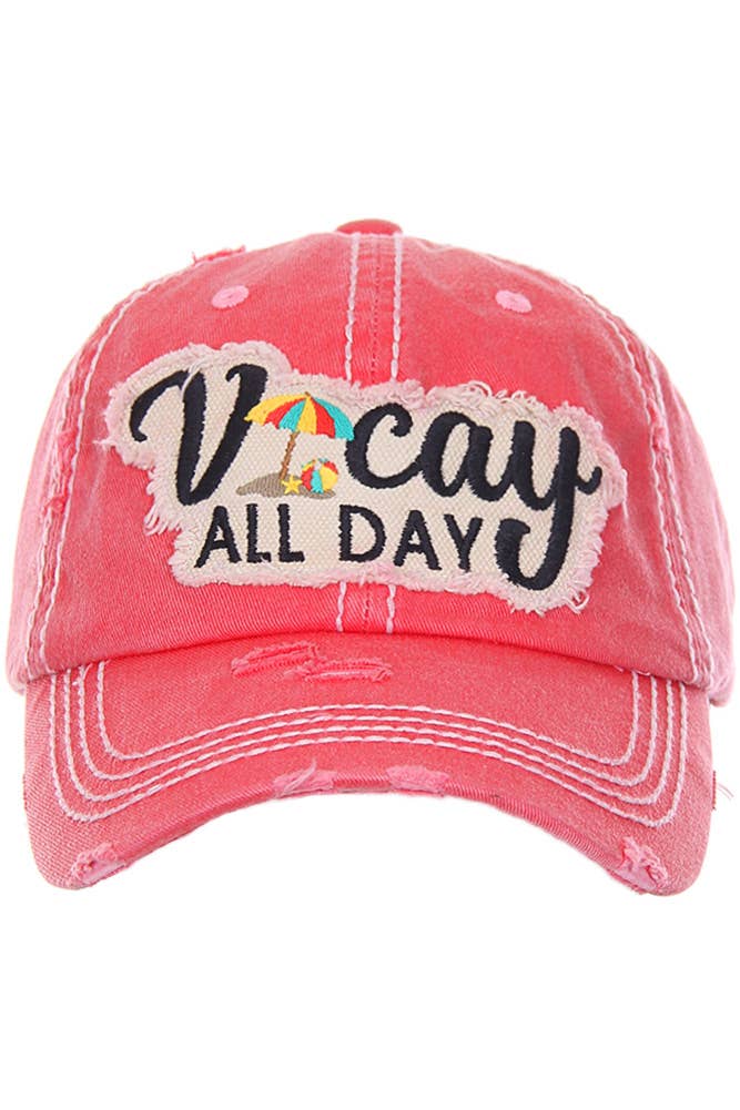 VACAY ALL DAY Washed Vintage Baseball Cap: Camo