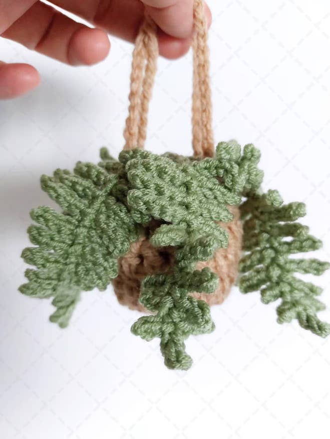 Crochet Fern Plant Car Mirror Hanging Ornament, House Decor: Light Green