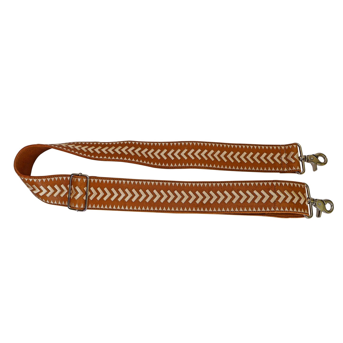 ARCHER LEATHER EMBOIDERED SHOULDER STRAP COGNAC