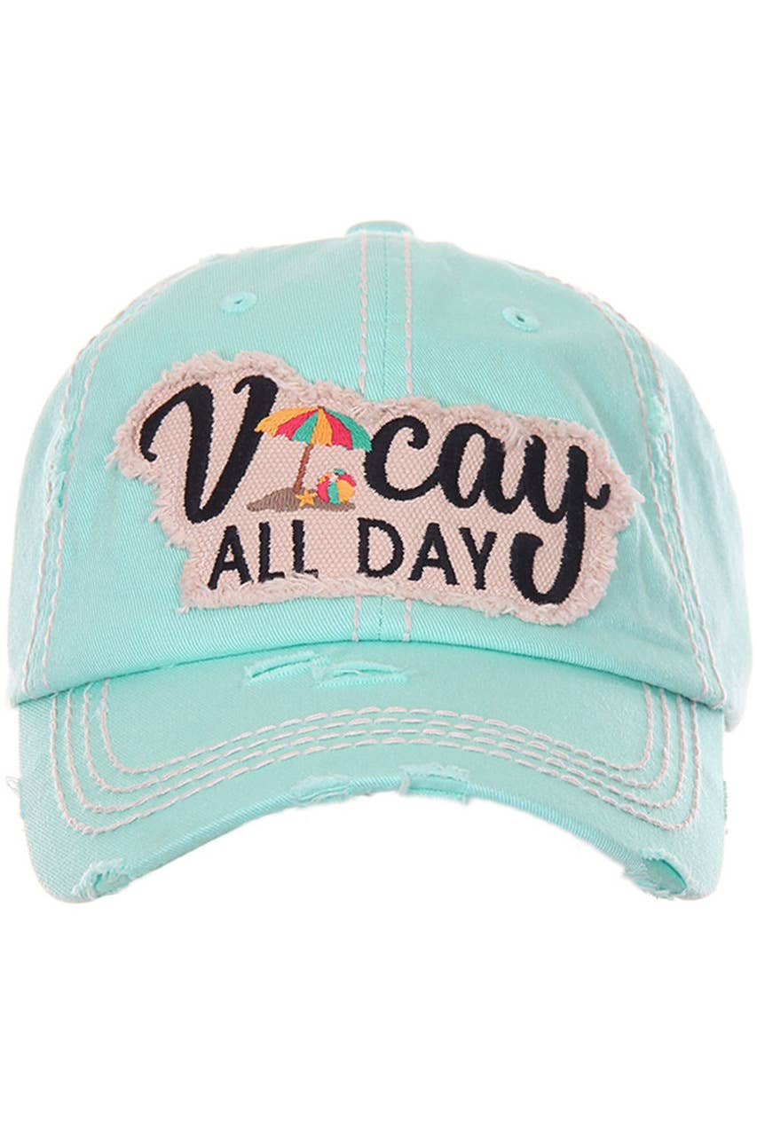 VACAY ALL DAY Washed Vintage Baseball Cap: Camo