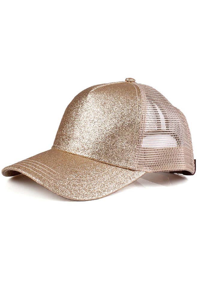 C.C Glitter Ponytail Baseball Cap: Hot Pink