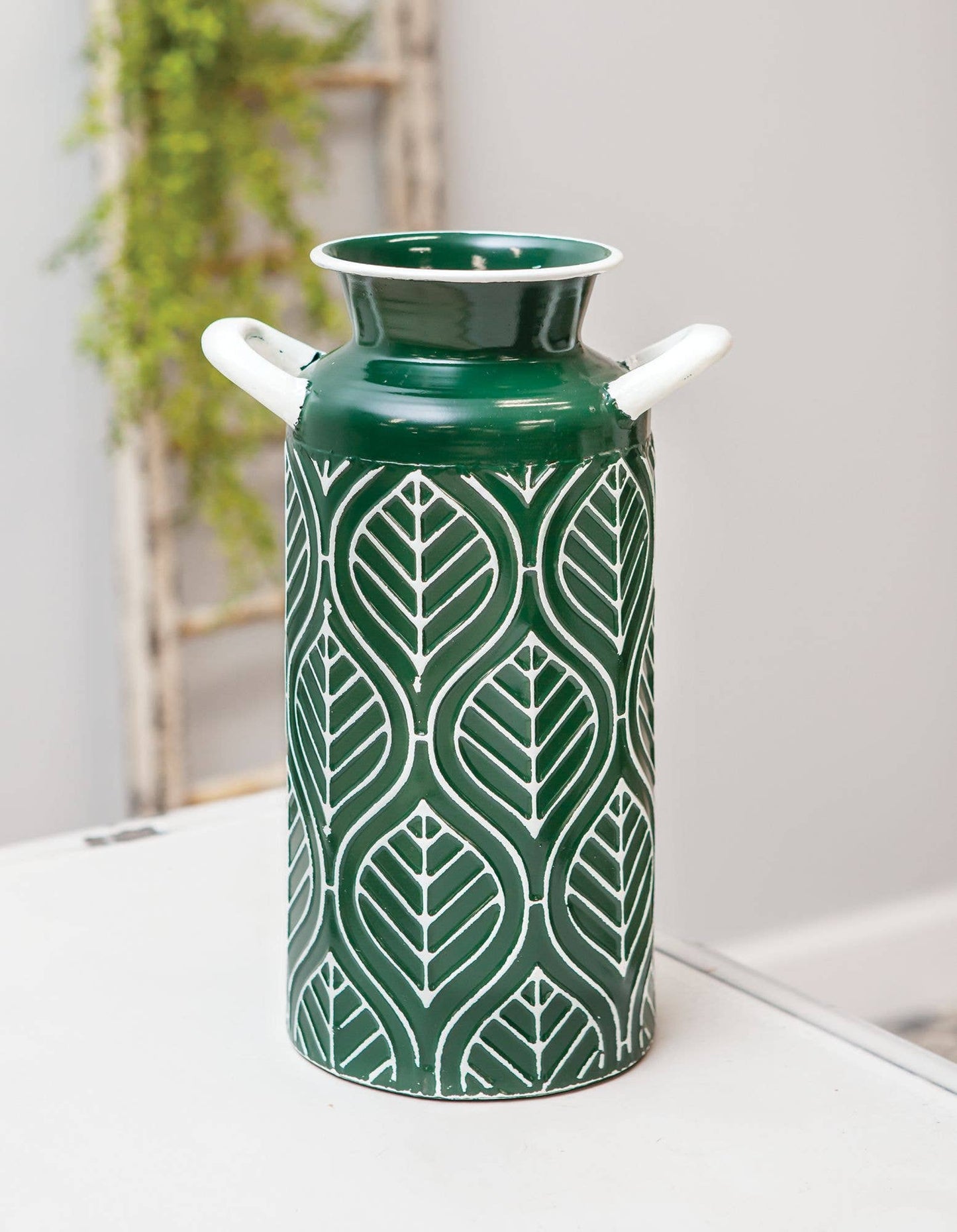 Leaf Etched Enamel Milk Can