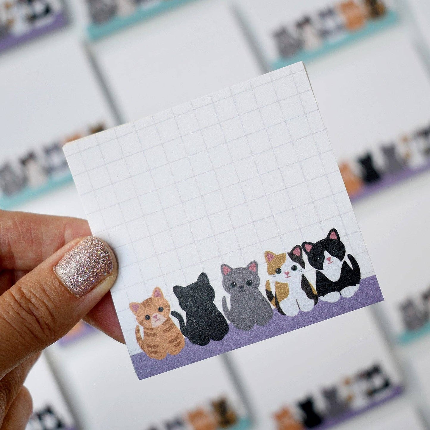 CUTE CATS ON GRID STICKY NOTES