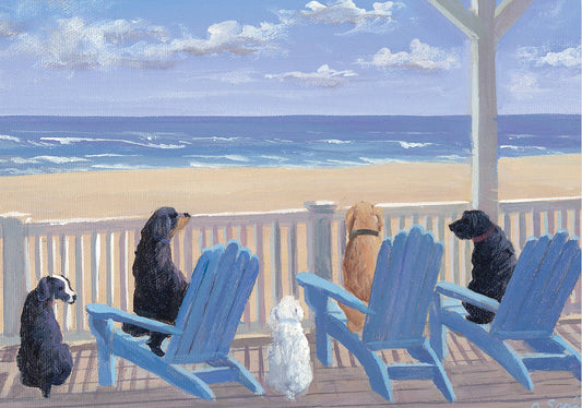 Dogs in Deck Chairs Note Cards