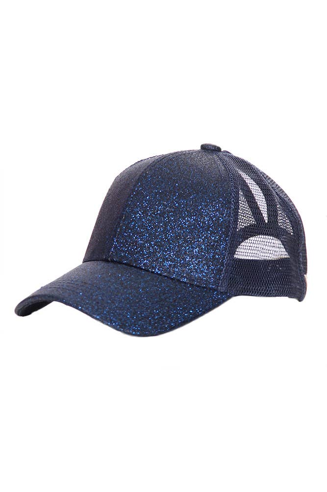 C.C Glitter Ponytail Baseball Cap: Hot Pink