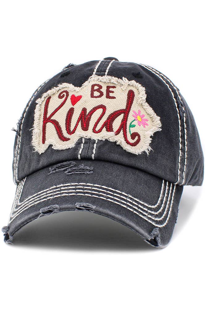 BE KIND Vintage Distressed Baseball Cap: Black