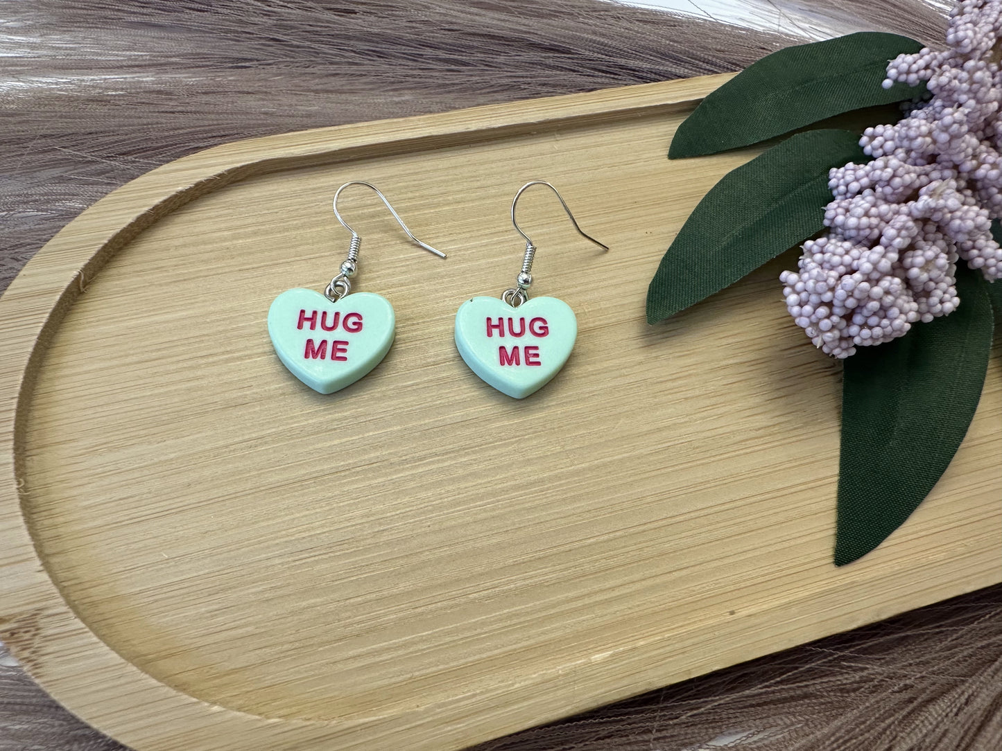 Conversation "Hug Me" Heart Dangly Earrings