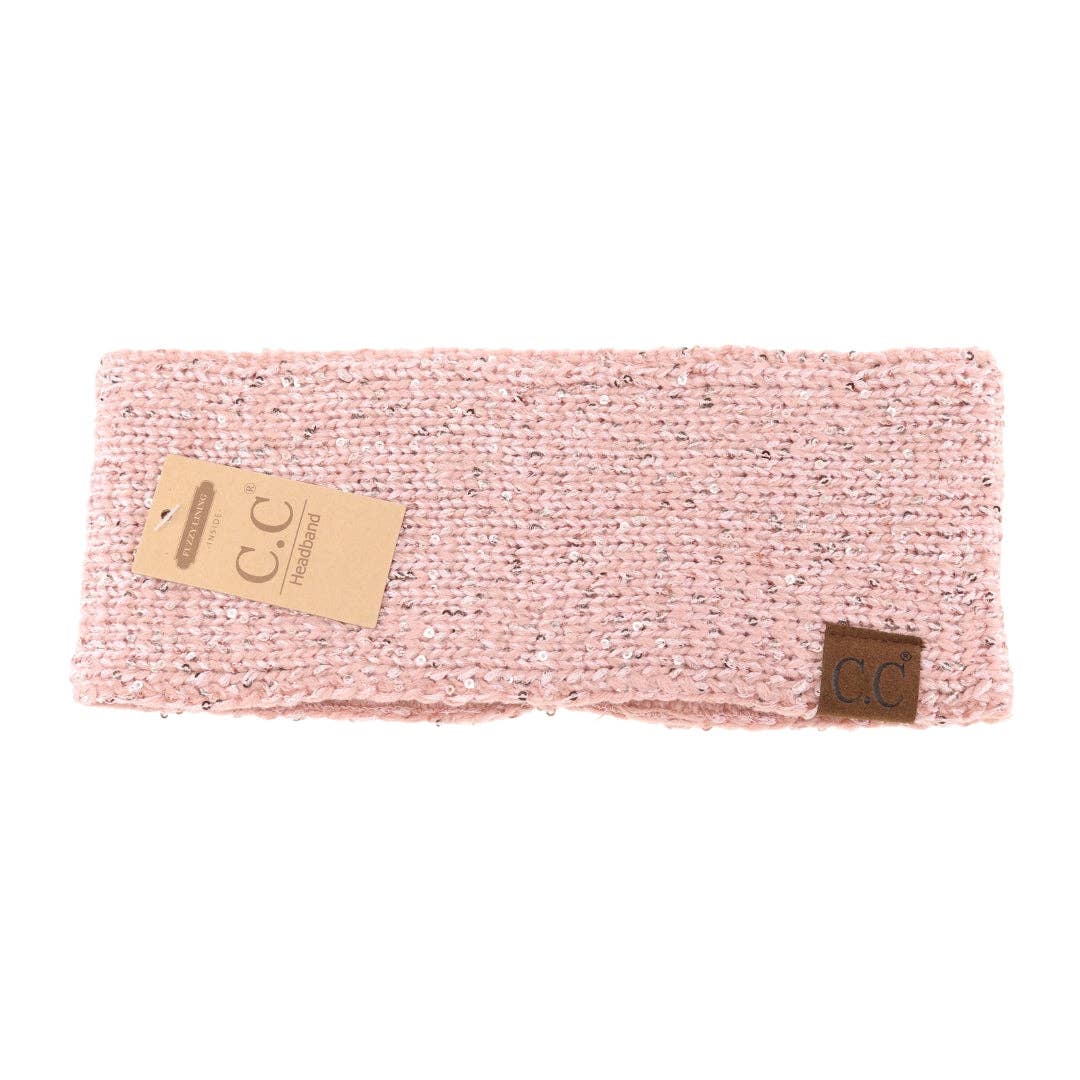 Fuzzy Lined Scatter Sequin Head Wrap Rose/Rose
