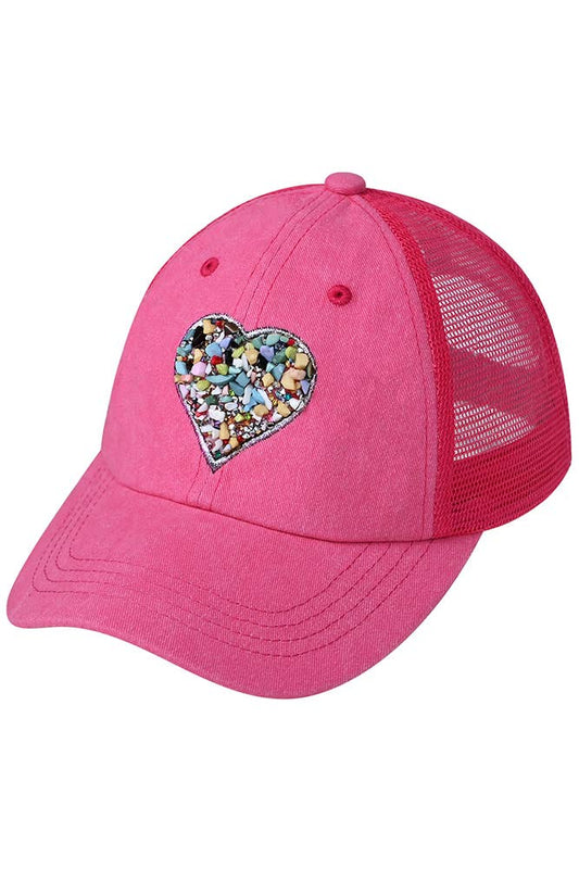 C.C Heart Stone Embellishment Baseball Cap: Pink