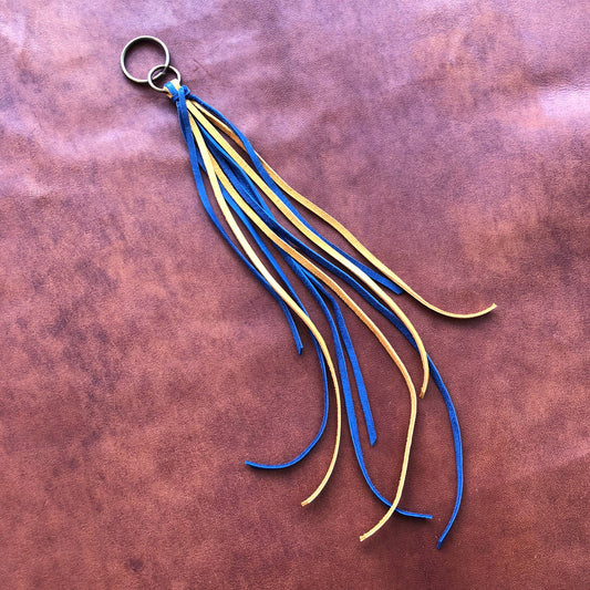 LEATHER TASSEL ZIPPER PULL BLUE & GOLD