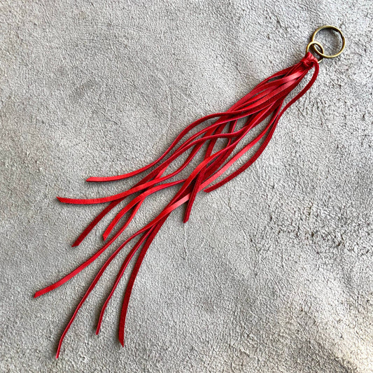 LEATHER TASSEL ZIPPER PULL RED