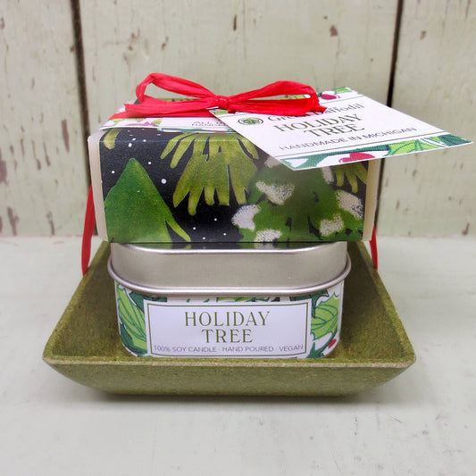 Holiday Tree Candle & Soap Dish Kit - Christmas Gift Set