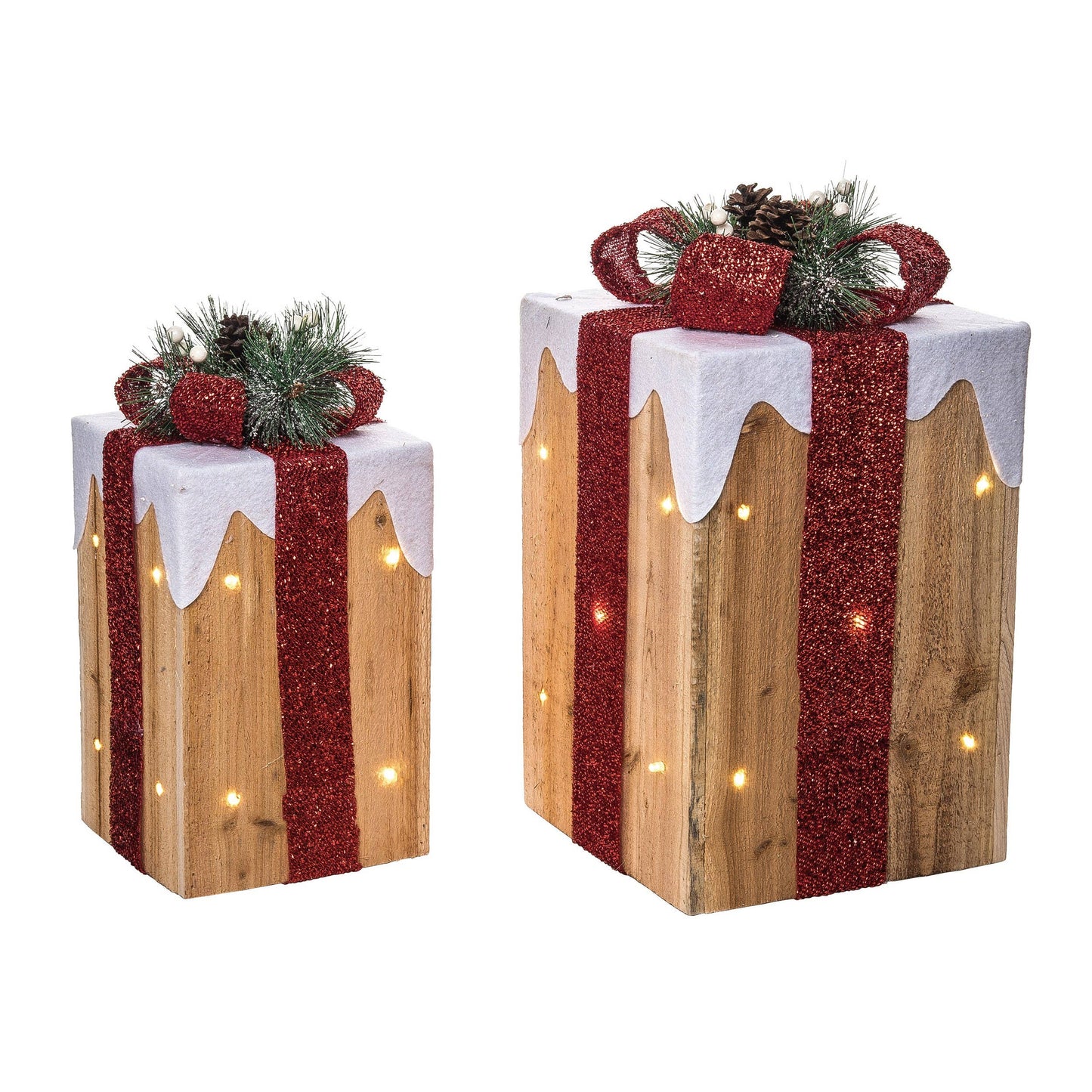 Wood 12.5" Christmas Light Up Snow Cove Gift Decor Set of 2