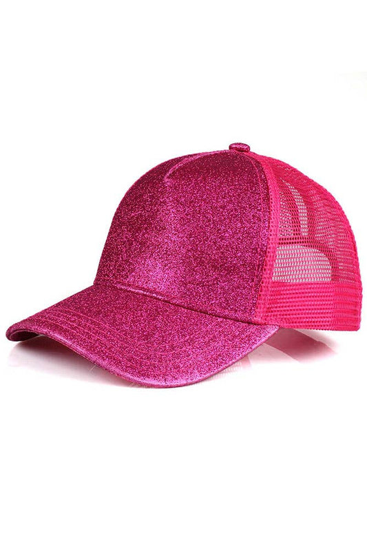 C.C Glitter Ponytail Baseball Cap: Hot Pink