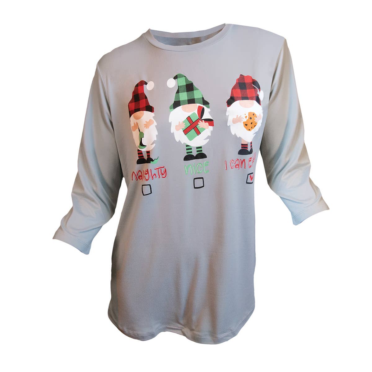 NAUGHTY, NICE, GNOMES LADIES  HOLIDAY TOP