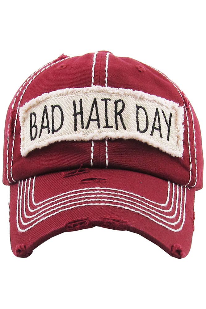 Bad Hair Day Washed Vintage Baseball Cap: Burgundy