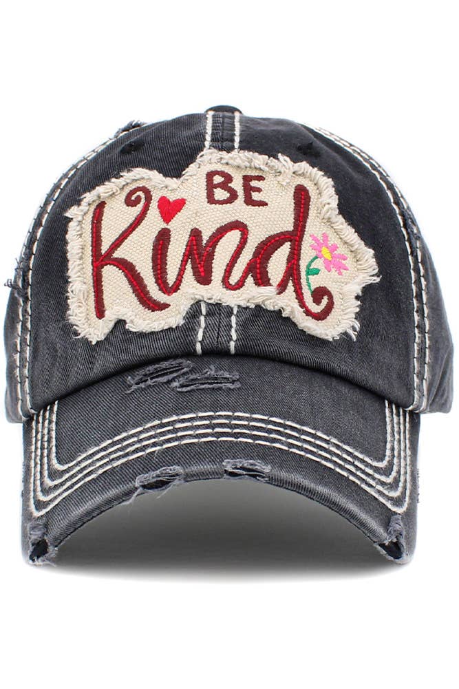 BE KIND Vintage Distressed Baseball Cap: Black